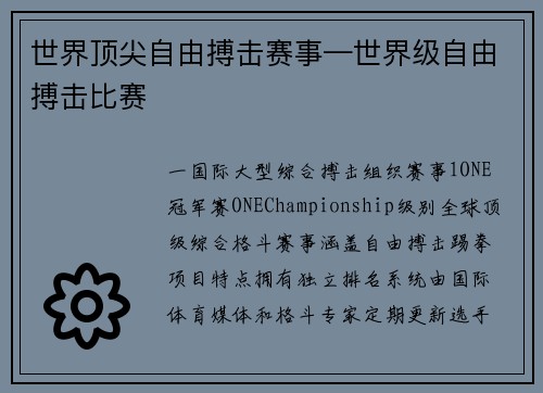世界顶尖自由搏击赛事—世界级自由搏击比赛